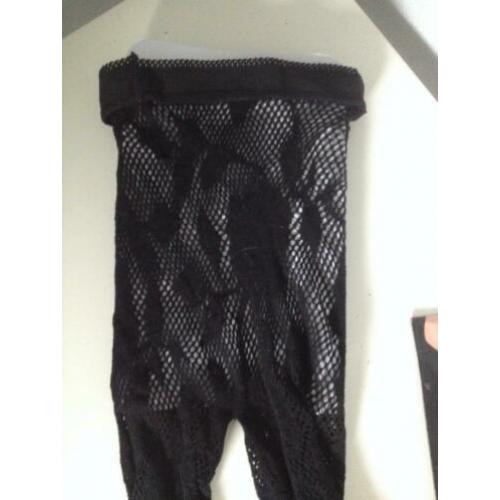 NIEUW zwart panty fish-net+bloem print one size jolaria