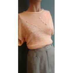 Vintage zomer trui ( 80s) in zachte perzikkleur ( MT M)