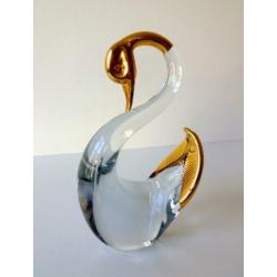 Glazen zwaan helder met goudkleurige vleugels Murano 2778-g