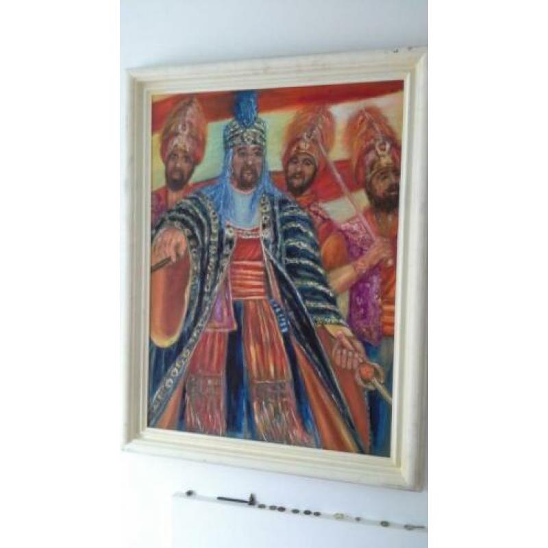 Groot Olieverf schilderij Ottomaanse Sultan krijgers